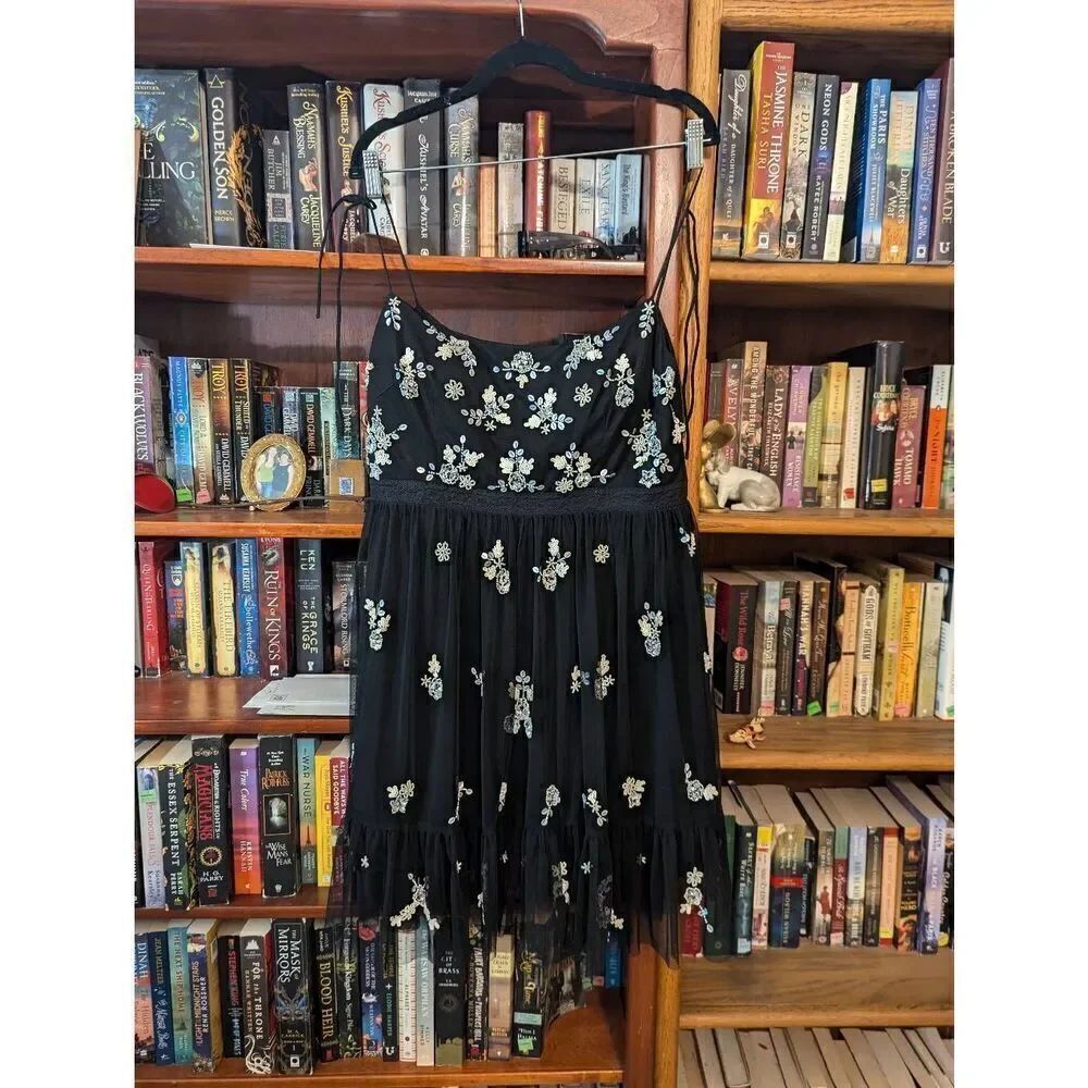 Adrianna Papell Women’s 14 Black Floral Spaghetti Strap Mini Dress